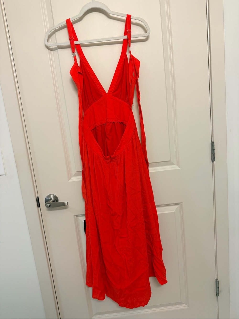 Lulu's Bright Red Deep V-Neck Maxi Dress - Picture 3 of 3